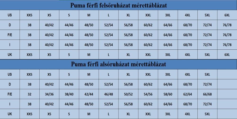 Puma férfi melegítő mérettáblázat